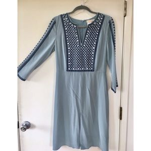 Tori Burch Embroidered Pleated Knee Length Dress